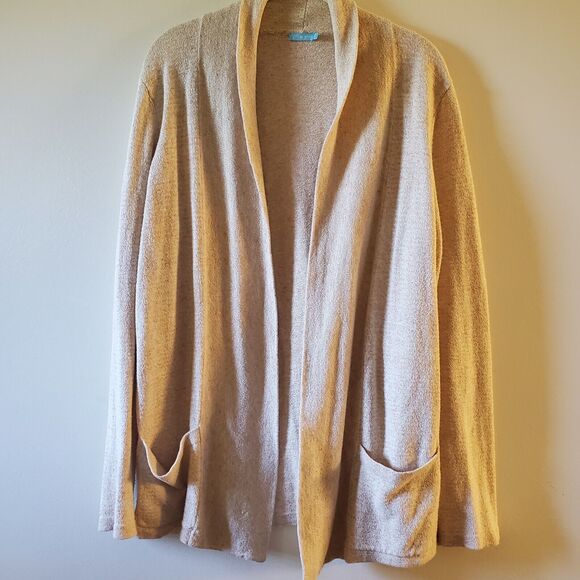 J. MCLAUGHLIN L Beige Peach Open Front Cardigan Sweater Size Large Cotton Linen - Picture 1 of 8